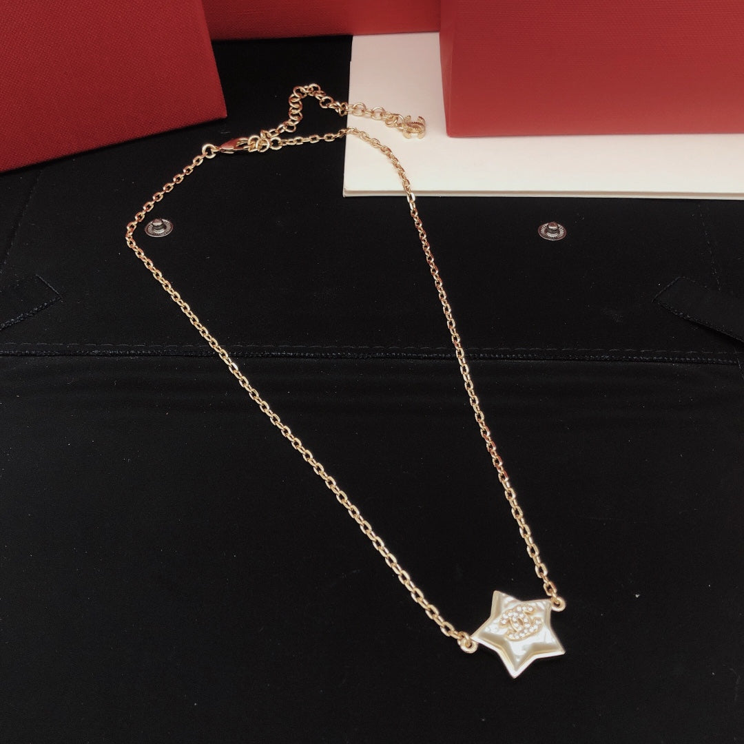 yellow brass star Necklace for women - alternate angle view 5
