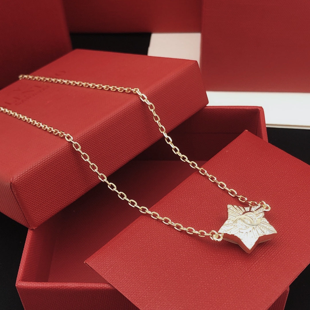yellow brass star Necklace for women - alternate angle view 3