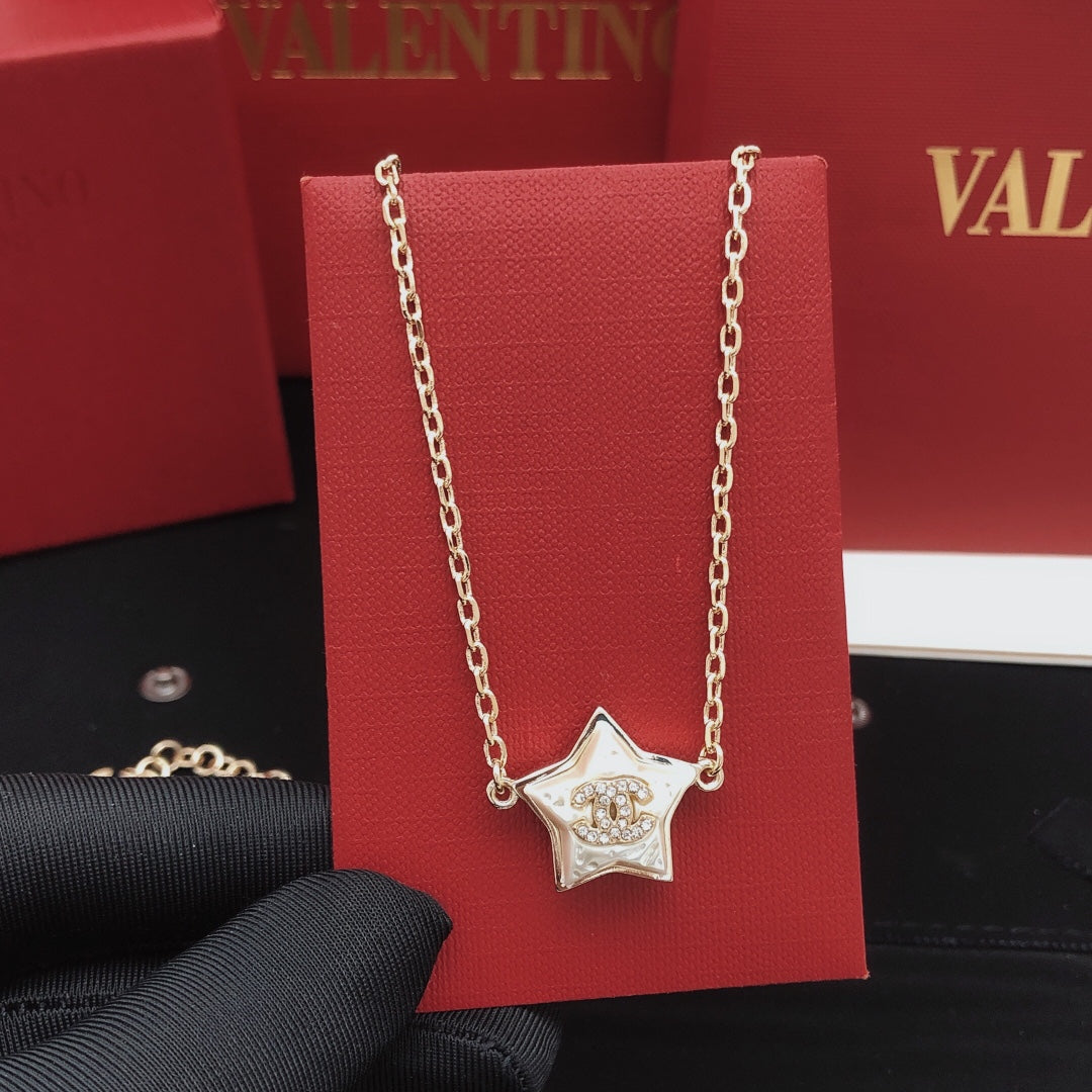 yellow brass star Necklace for women - alternate angle view 4