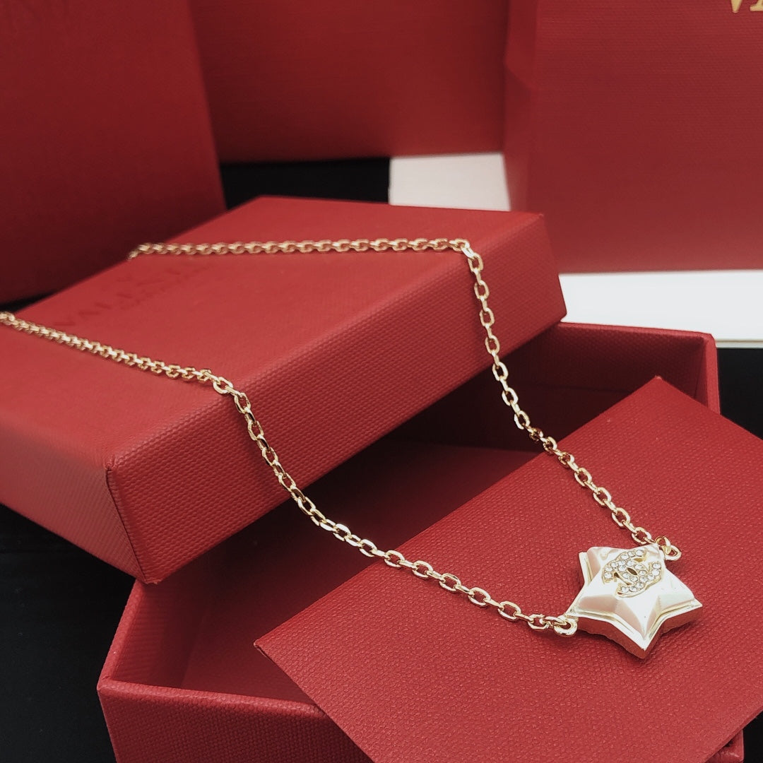 yellow brass star Necklace for women - product detail view