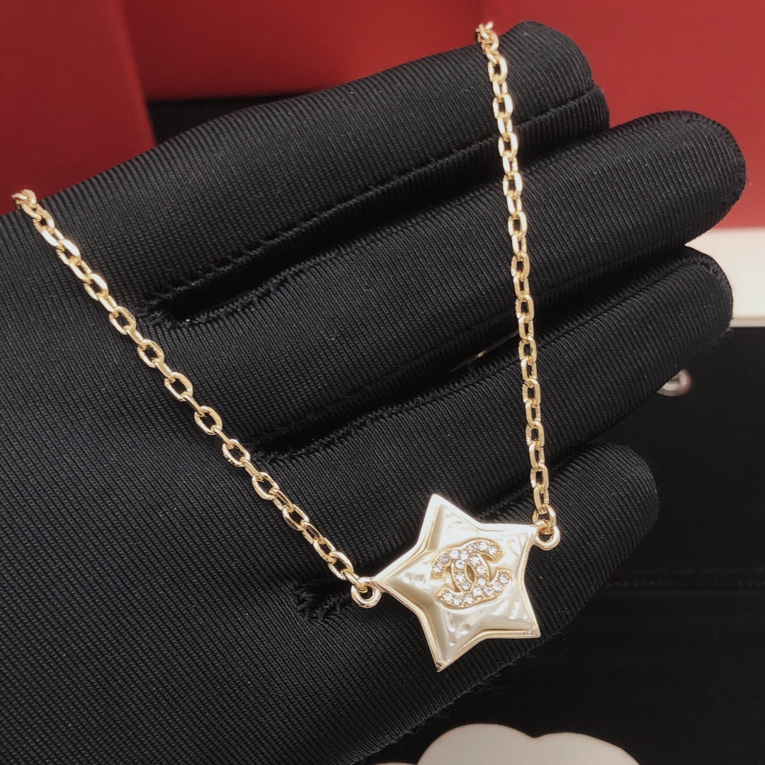 yellow brass star Necklace for women - alternate angle view 8
