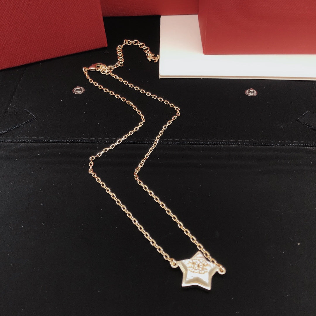 yellow brass star Necklace for women - alternate angle view 6