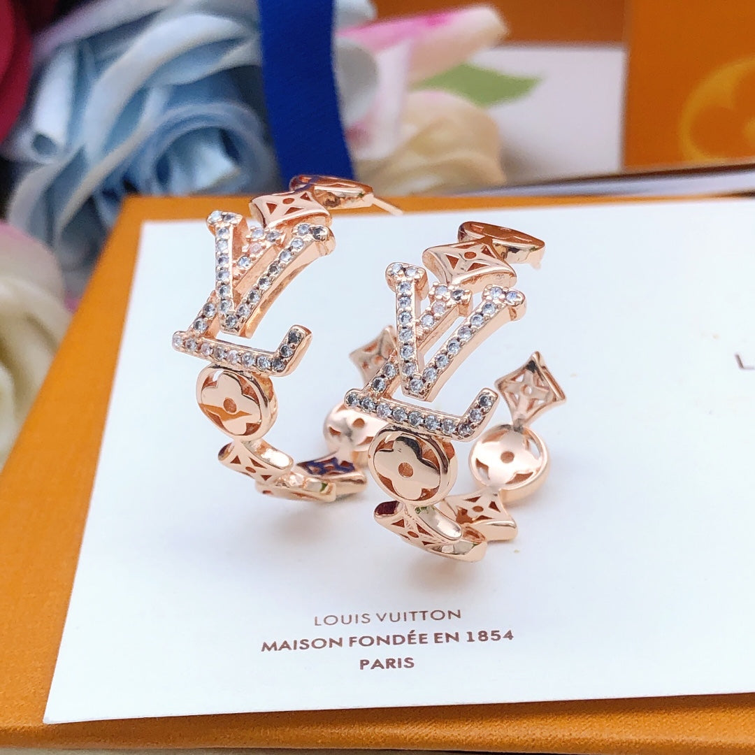 rose gold brass rose Drop Earrings for women - alternate angle view 2