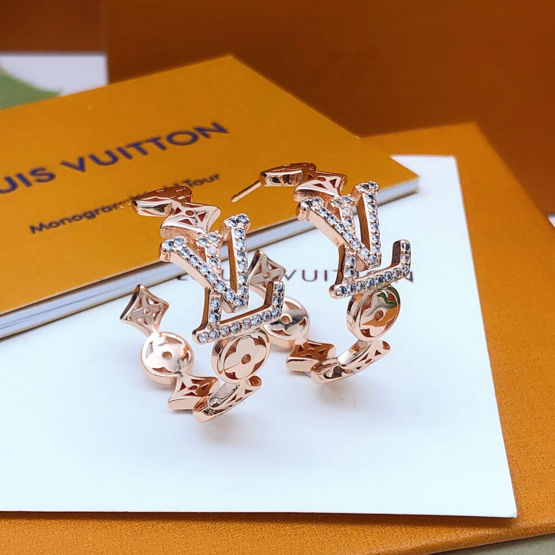 rose gold brass rose Drop Earrings for women - alternate angle view 4