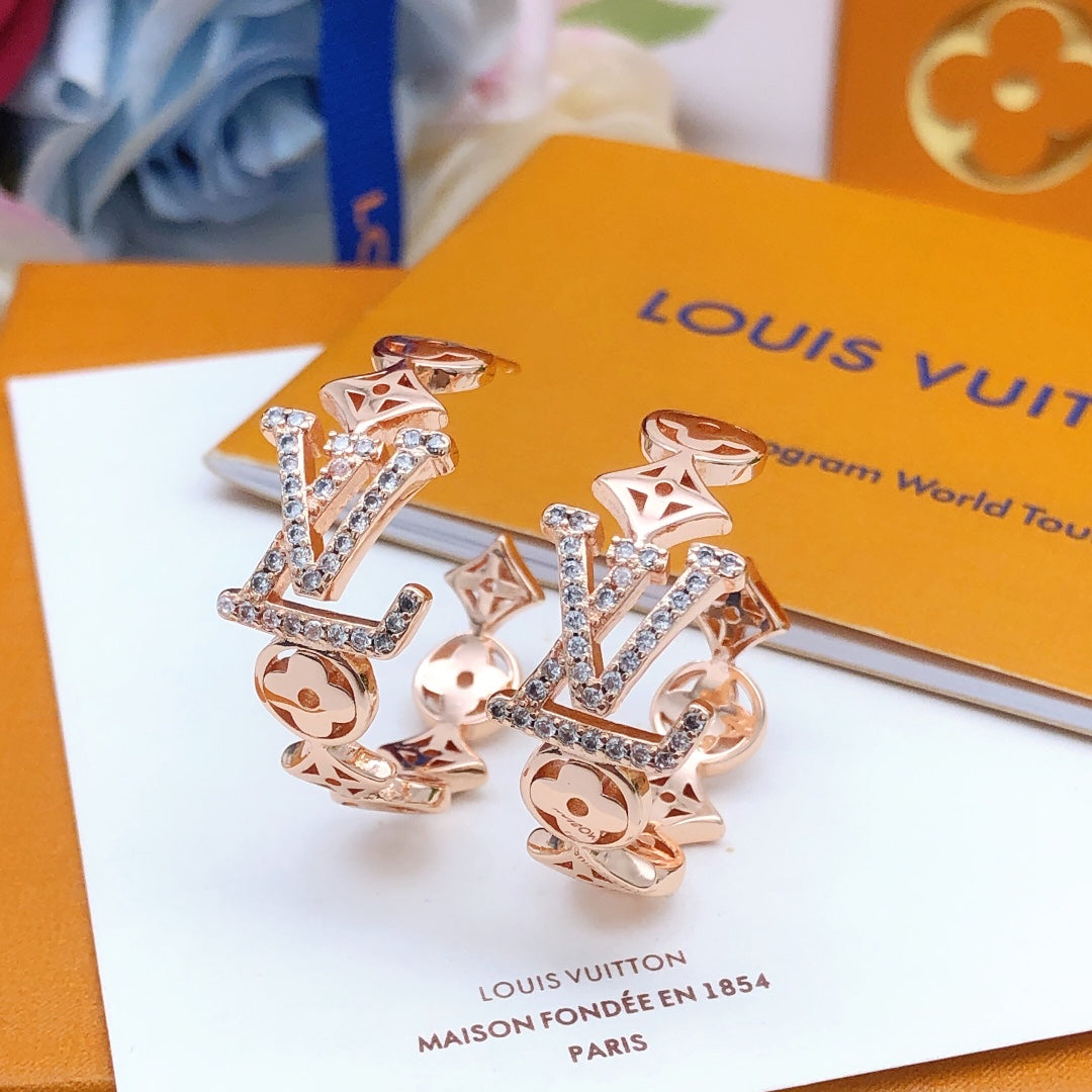 rose gold brass rose Drop Earrings for women - alternate angle view 3