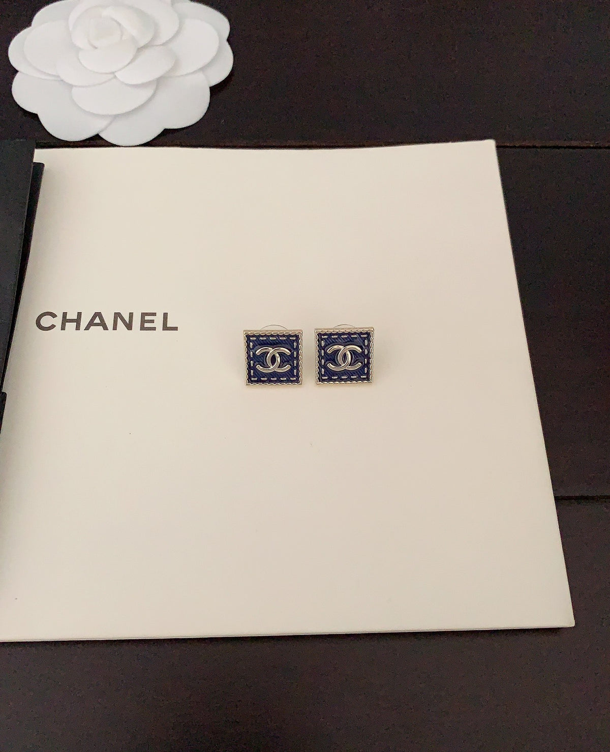 blue brass Stud Earrings for women - alternate angle view 2