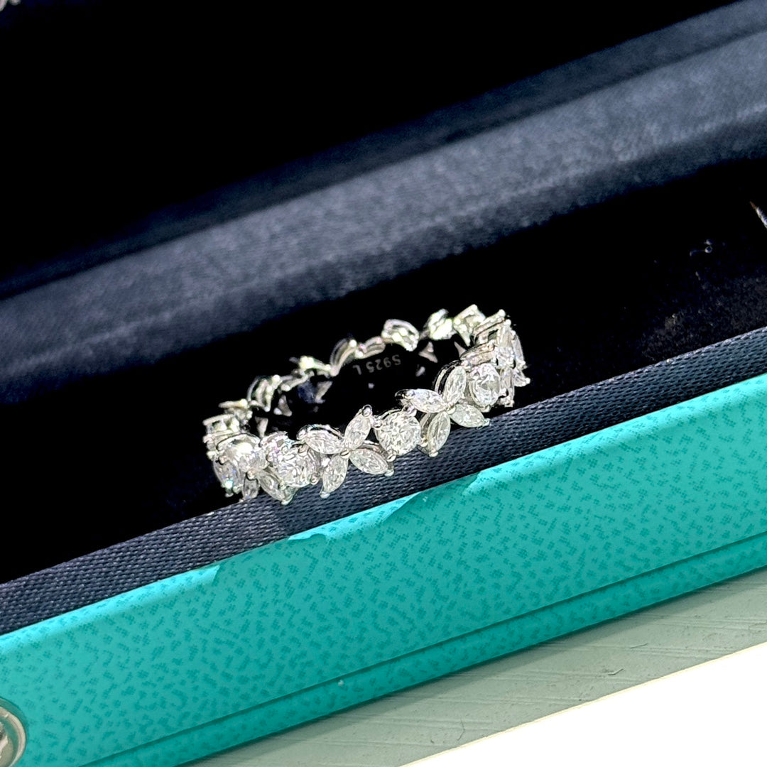 gold crystal floral Ring for women - product detail view
