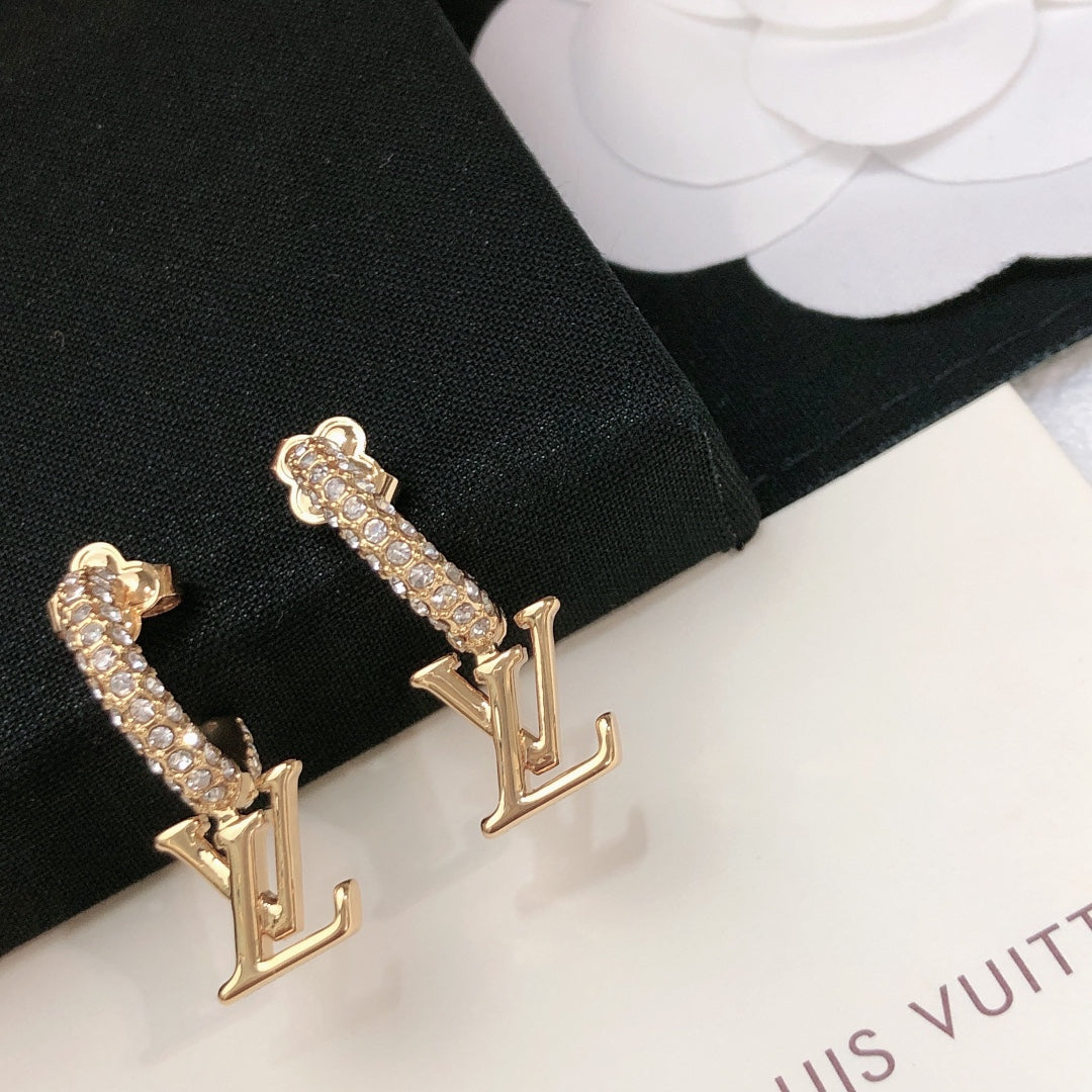 yellow brass letter Stud Earrings for women - alternate angle view 6