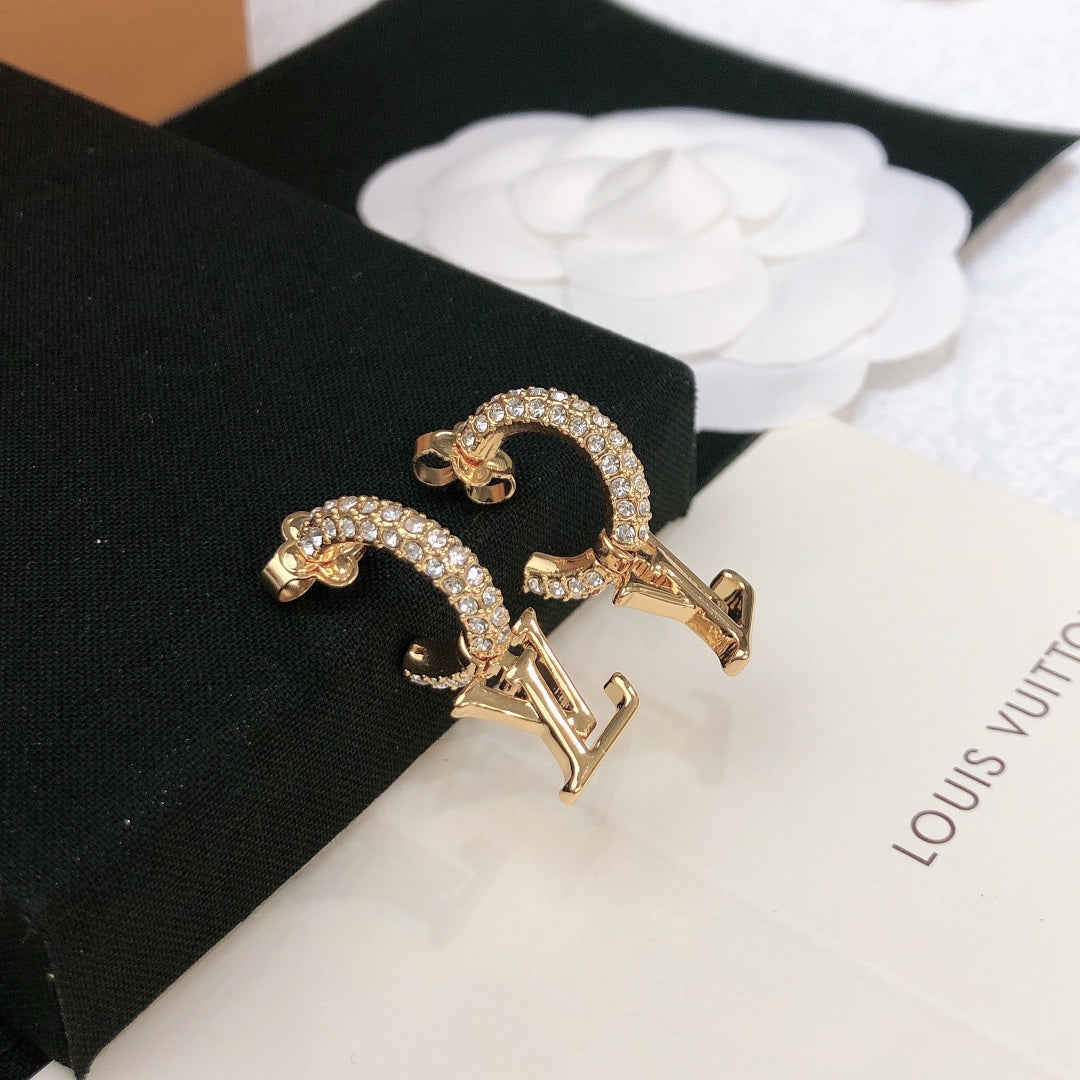 yellow brass letter Stud Earrings for women - alternate angle view 9