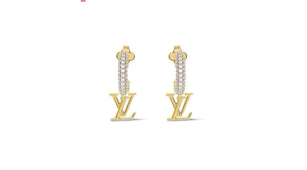 yellow brass letter Stud Earrings for women - product detail view