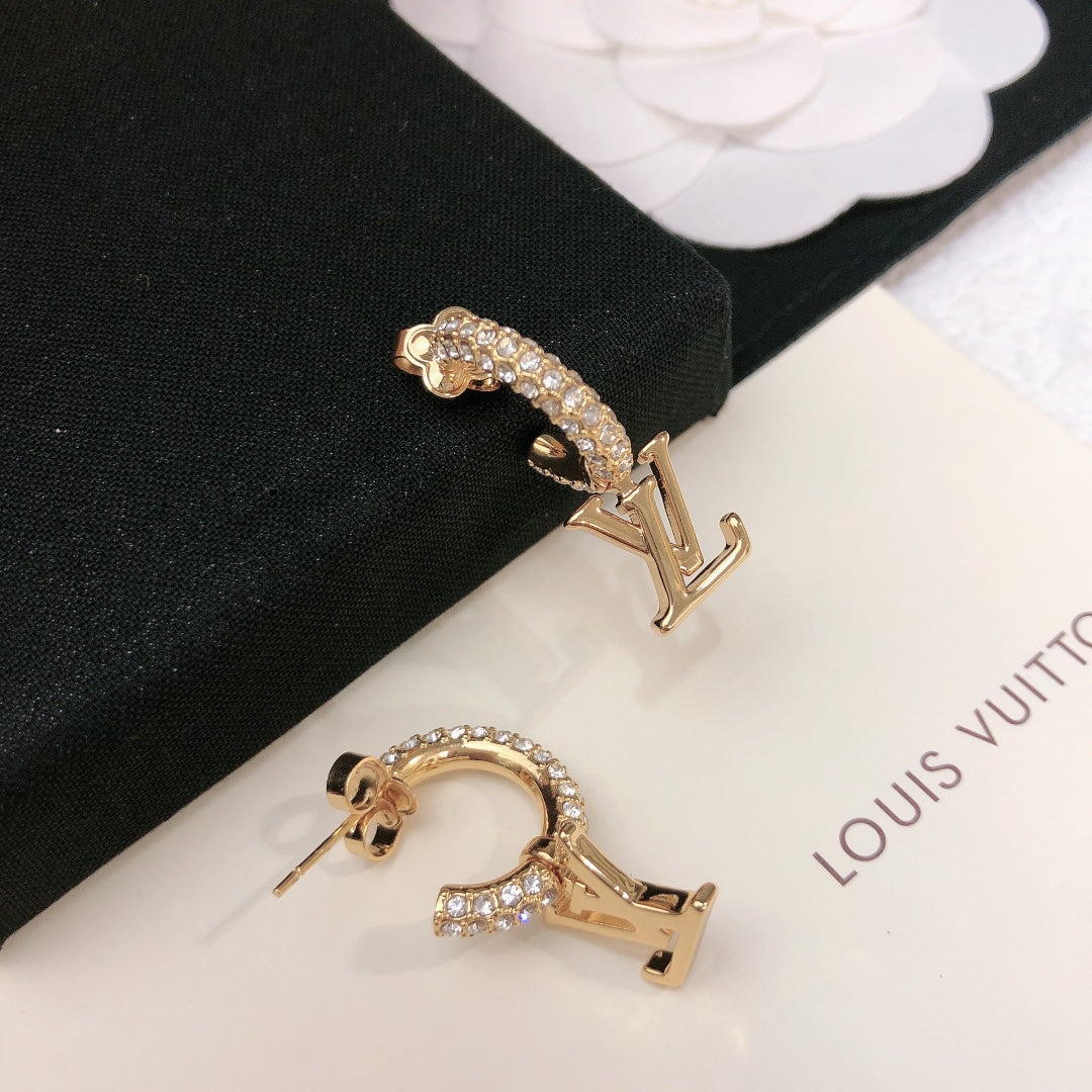 yellow brass letter Stud Earrings for women - alternate angle view 7