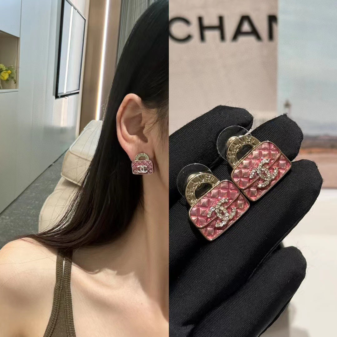 pink crystal crystal inlaid Stud Earrings for women - product detail view