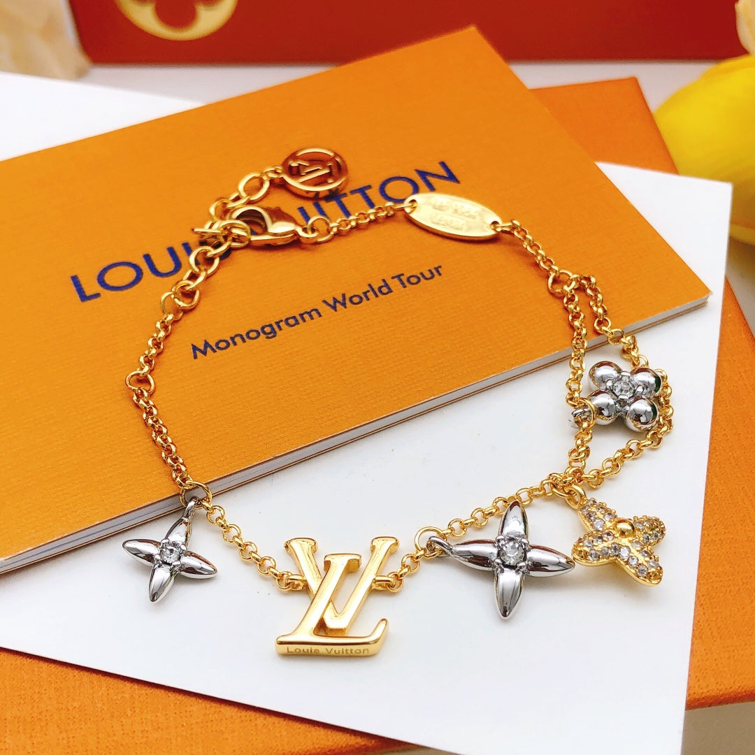 gold brass floral Bracelet for women - alternate angle view 2