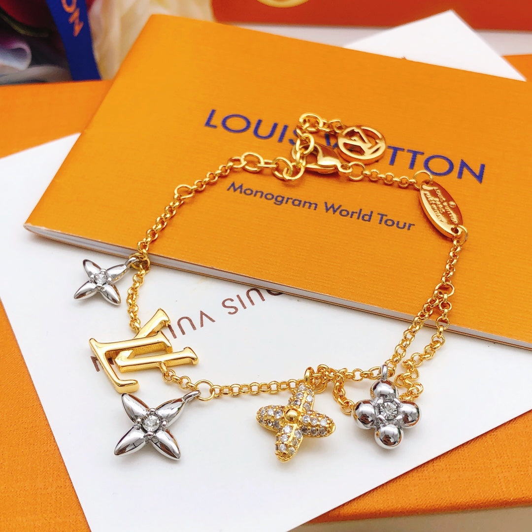 gold brass floral Bracelet for women - product detail view