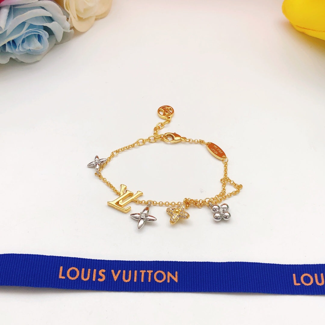 gold brass floral Bracelet for women - alternate angle view 4