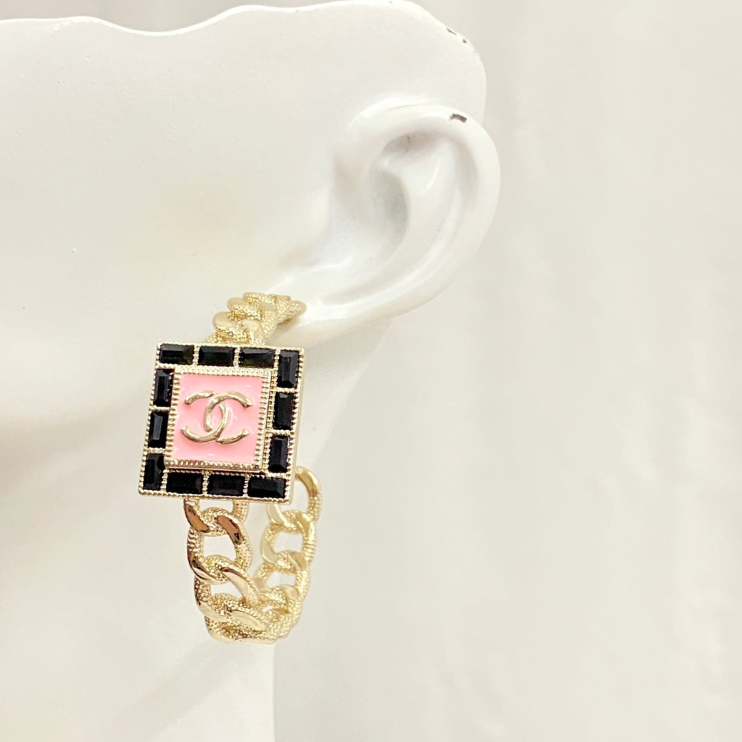 pink crystal inlaid Stud Earrings for women - alternate angle view 8