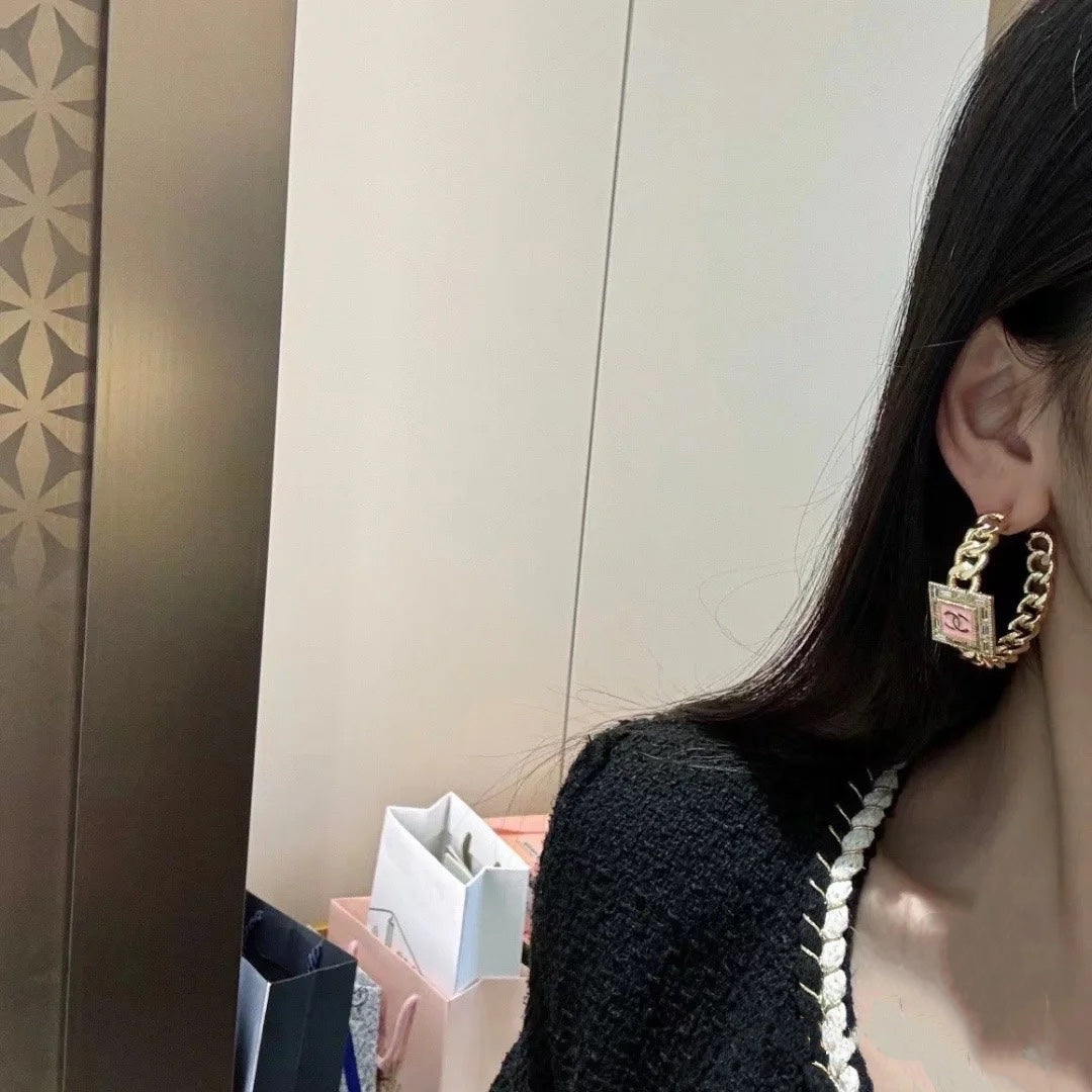 pink crystal inlaid Stud Earrings for women - alternate angle view 9