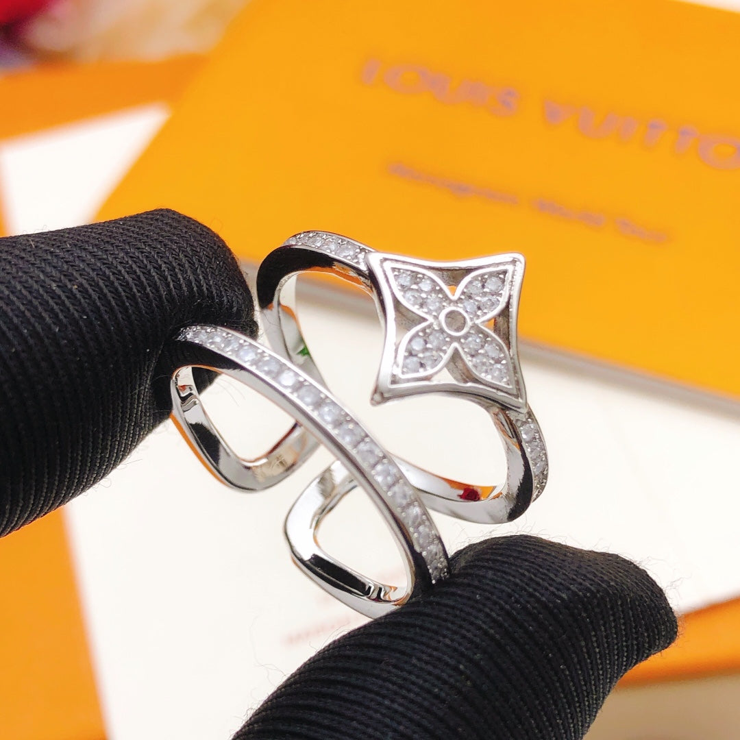 silver brass crystal inlaid Ring for women - product detail view