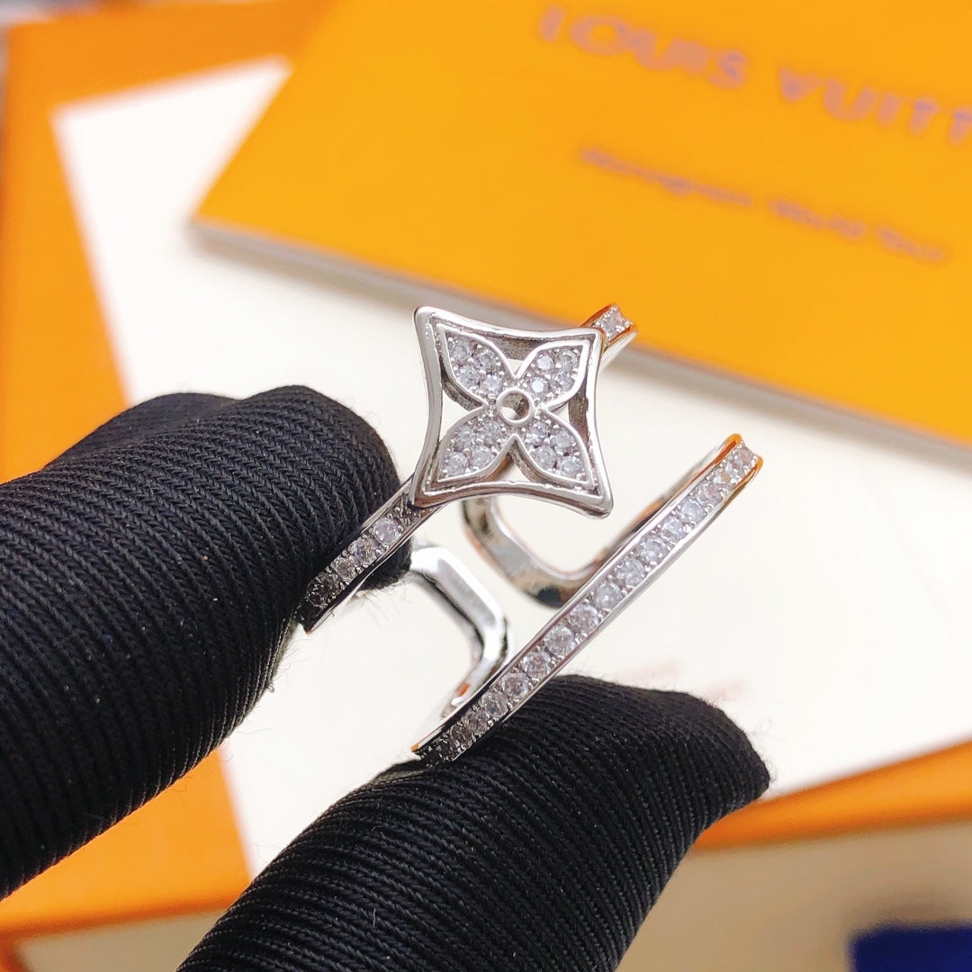 silver brass crystal inlaid Ring for women - alternate angle view 2