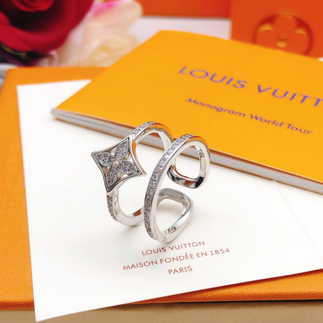 silver brass crystal inlaid Ring for women - alternate angle view 4