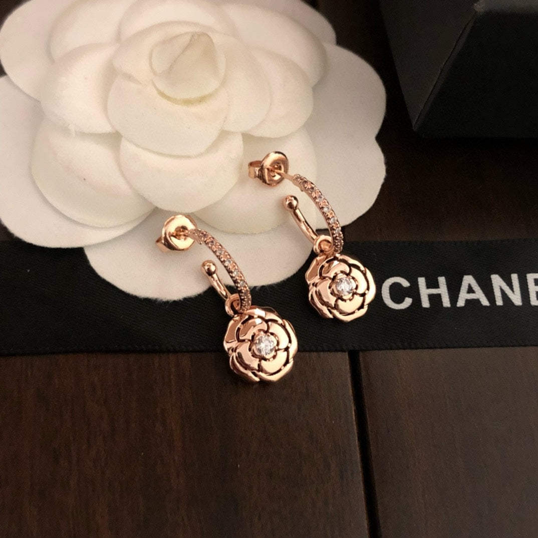 rose gold crystal floral Drop Earrings for women - alternate angle view 4
