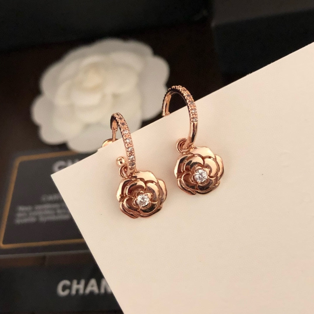 rose gold crystal floral Drop Earrings for women - alternate angle view 2