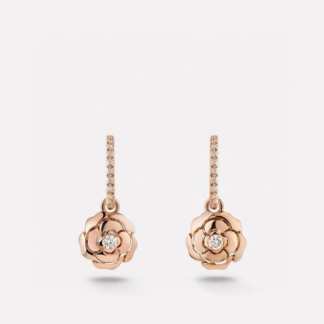 rose gold crystal floral Drop Earrings for women - product detail view