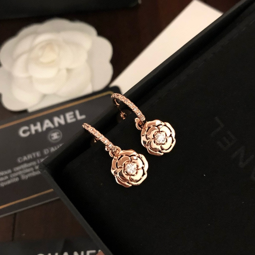 rose gold crystal floral Drop Earrings for women - alternate angle view 3
