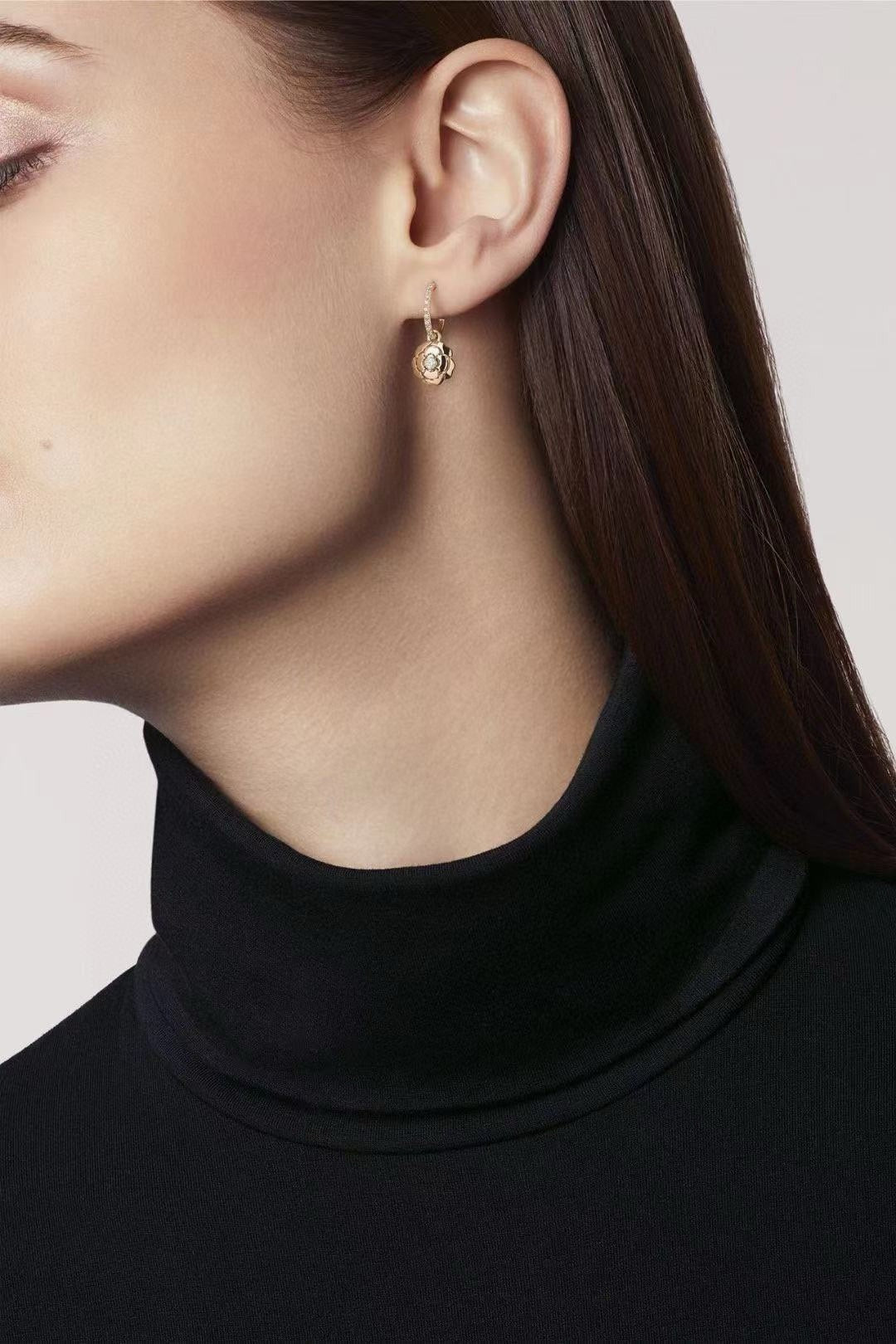 rose gold crystal floral Drop Earrings for women - alternate angle view 5
