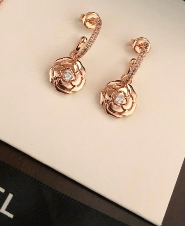 rose gold crystal floral Drop Earrings for women - alternate angle view 6