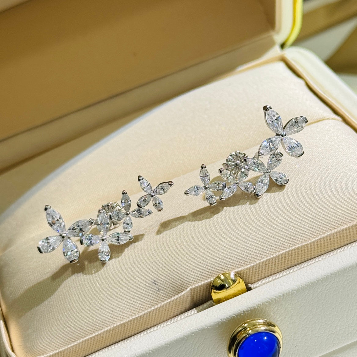 gold crystal butterfly Stud Earrings for women - product detail view