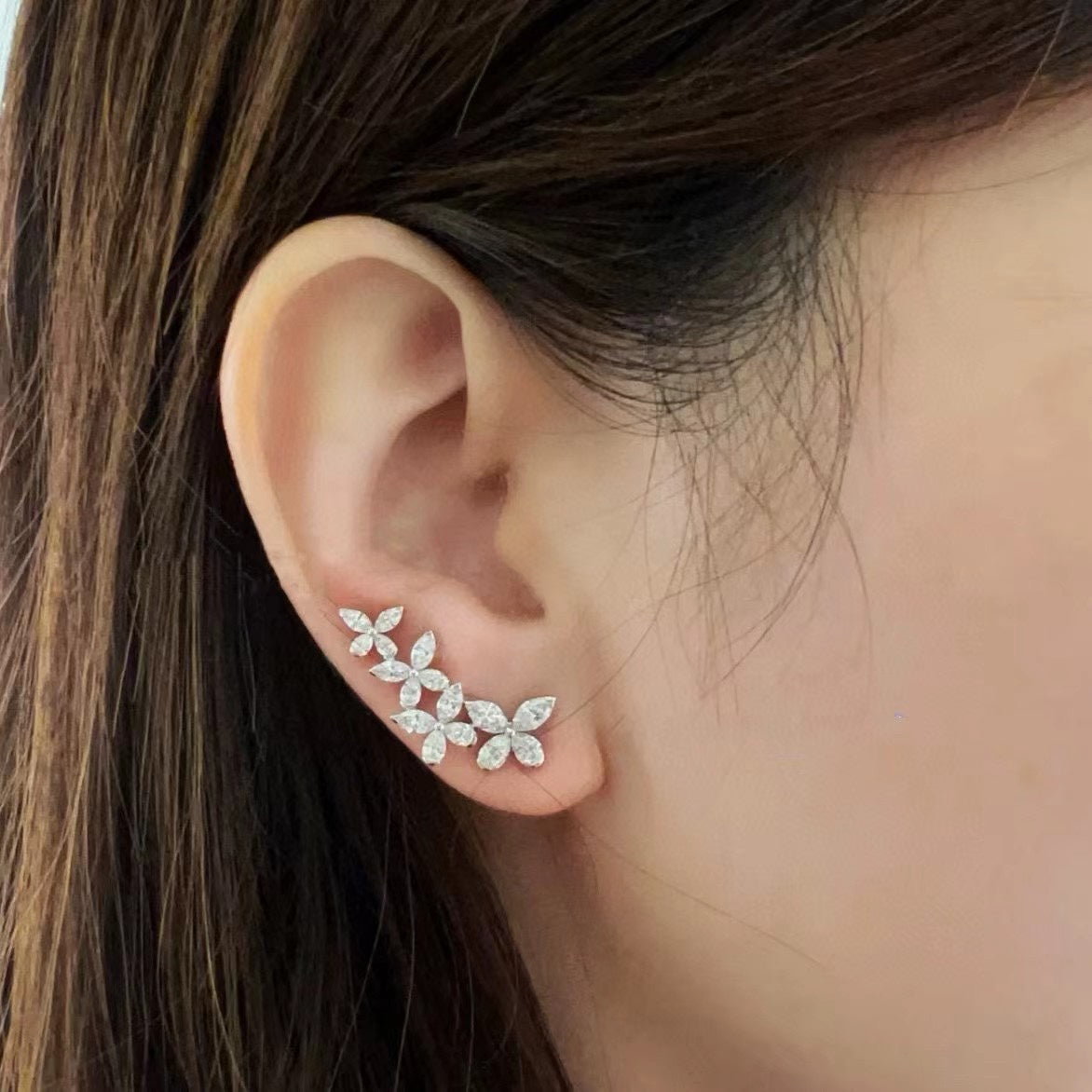 gold crystal butterfly Stud Earrings for women - alternate angle view 2