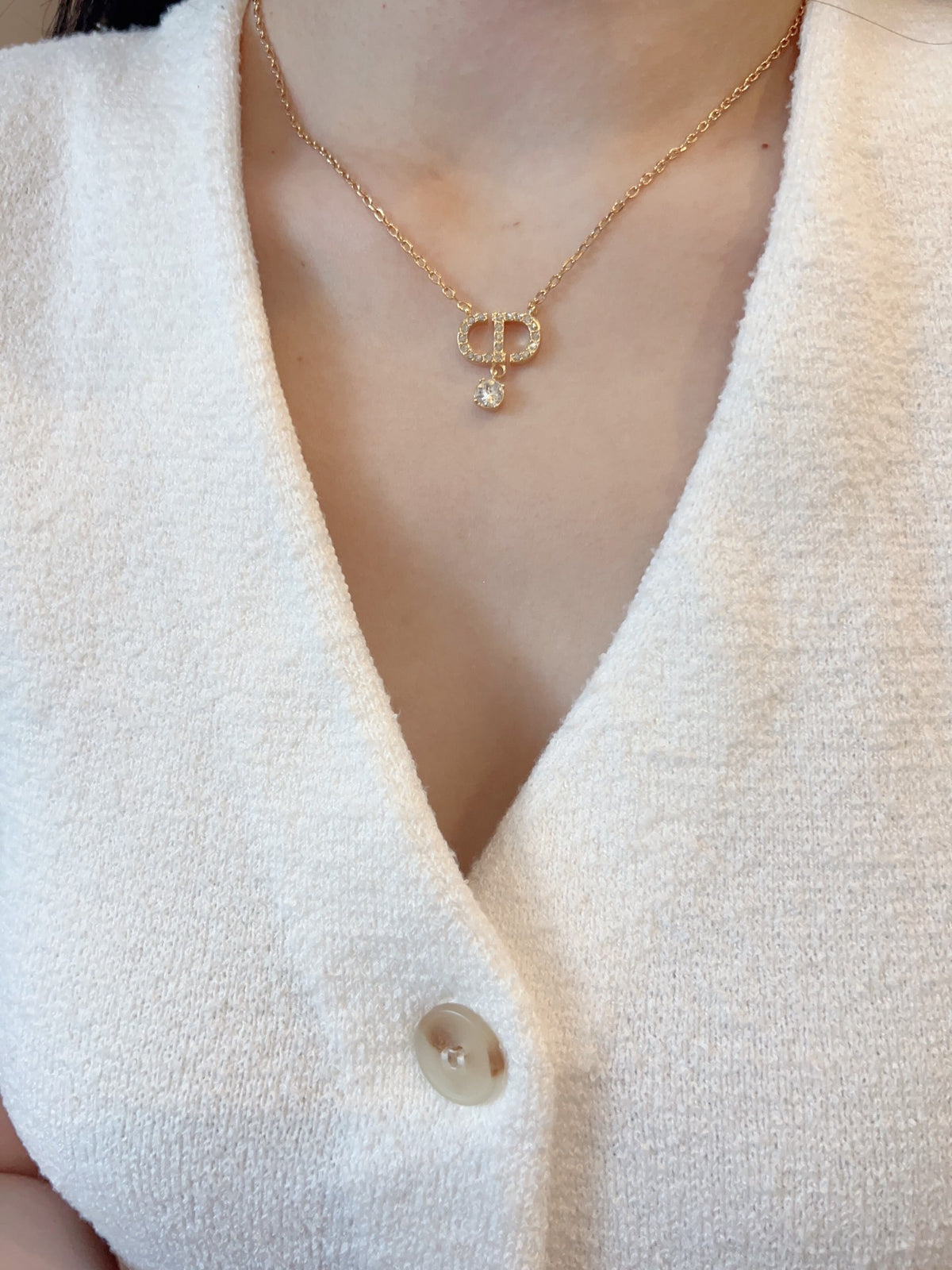 yellow brass pearl Necklace for women - alternate angle view 7