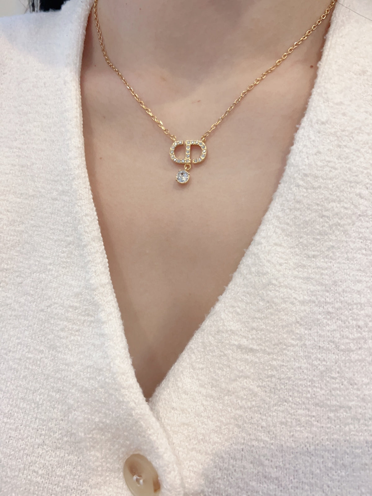 yellow brass pearl Necklace for women - alternate angle view 6