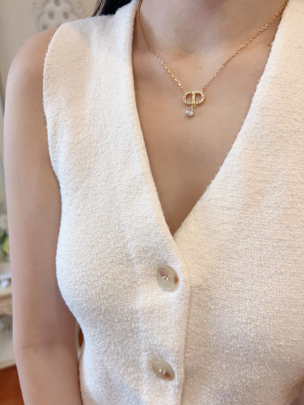 yellow brass pearl Necklace for women - alternate angle view 8