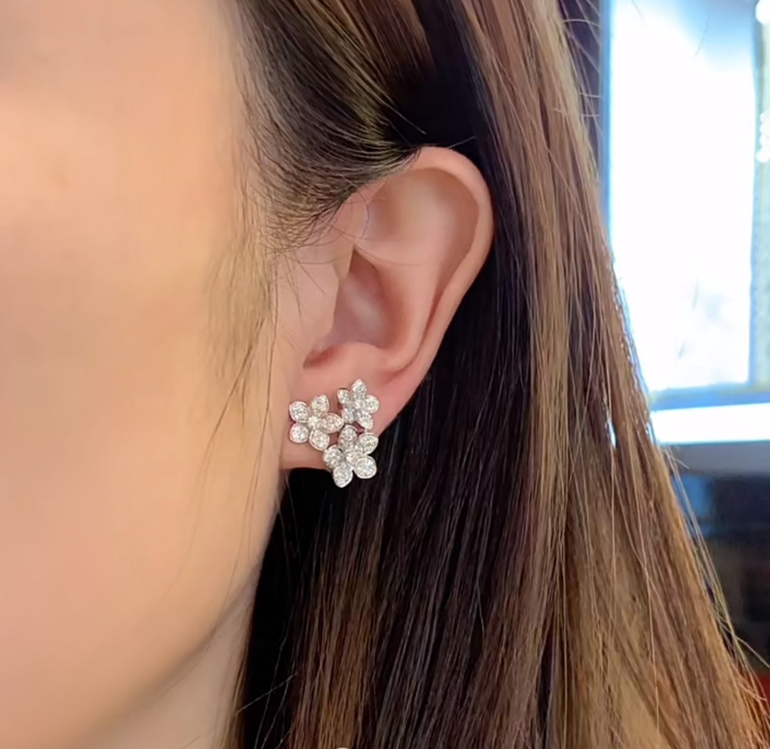 gold floral Stud Earrings for women - alternate angle view 3