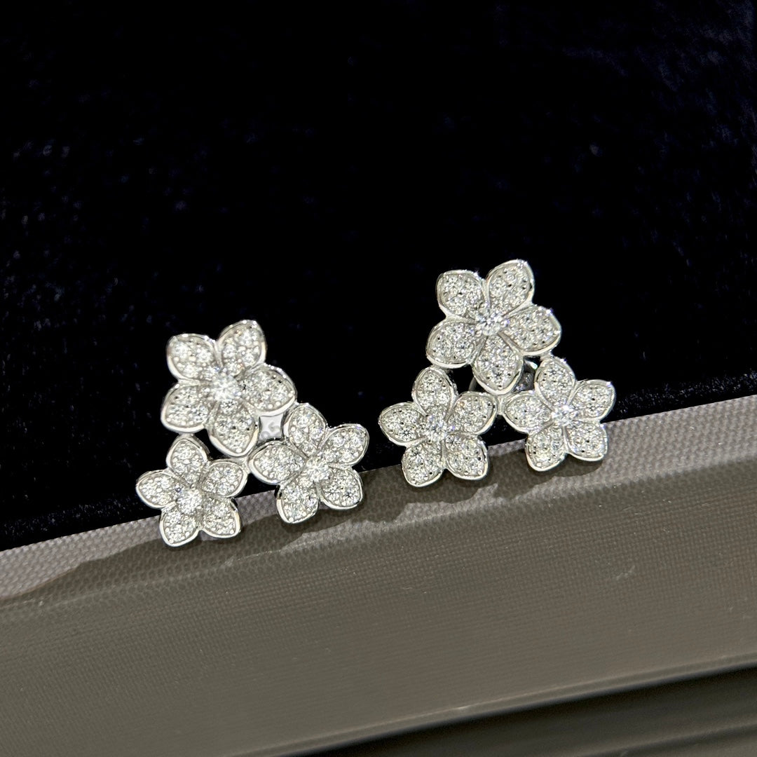 gold floral Stud Earrings for women - alternate angle view 2