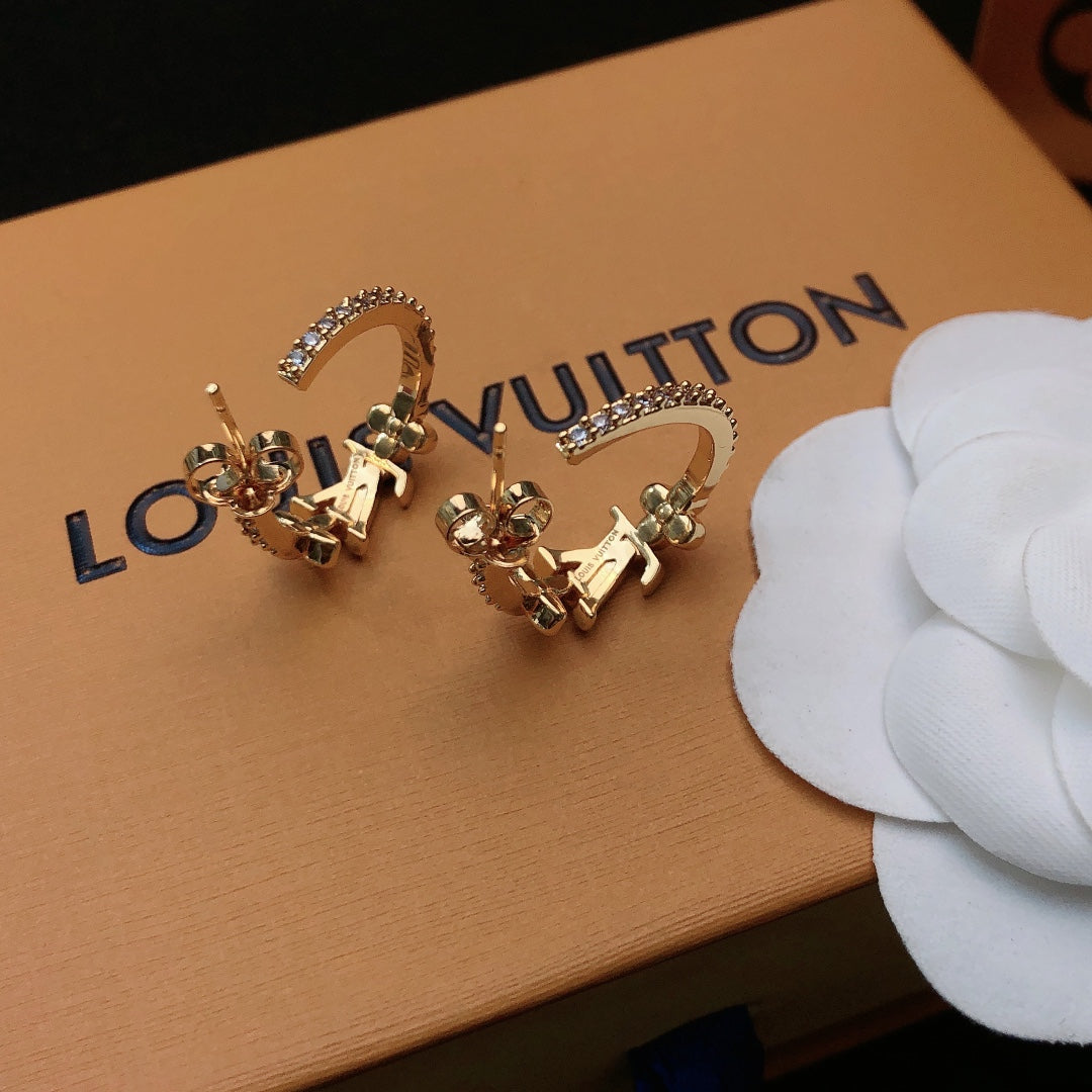 yellow brass letter Stud Earrings for women - alternate angle view 4