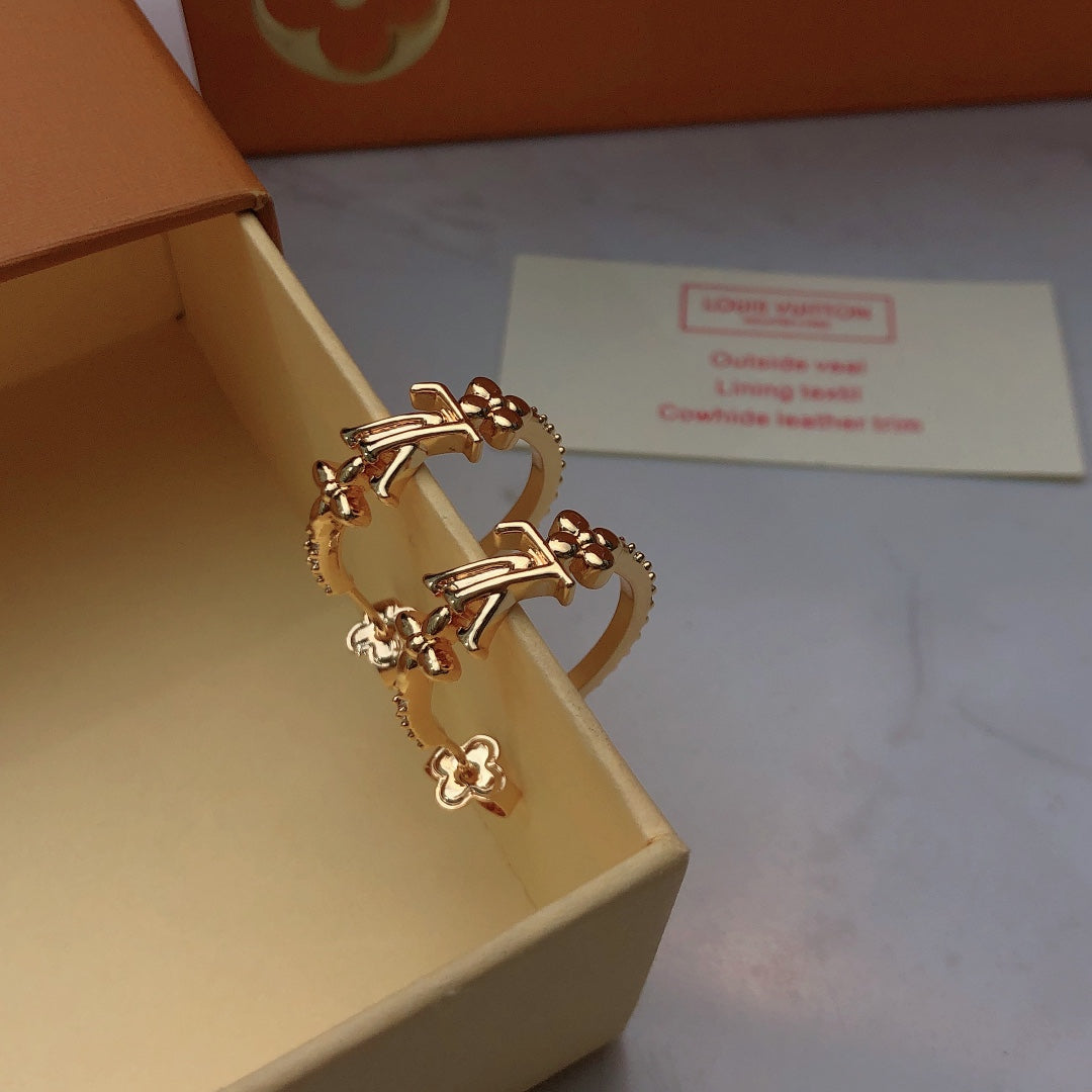 yellow brass letter Stud Earrings for women - alternate angle view 2