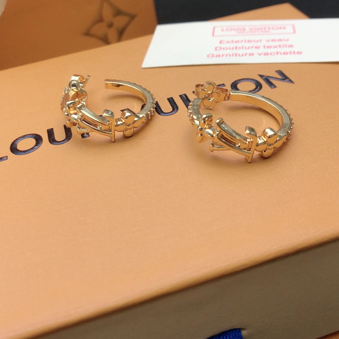 yellow brass letter Stud Earrings for women - alternate angle view 6