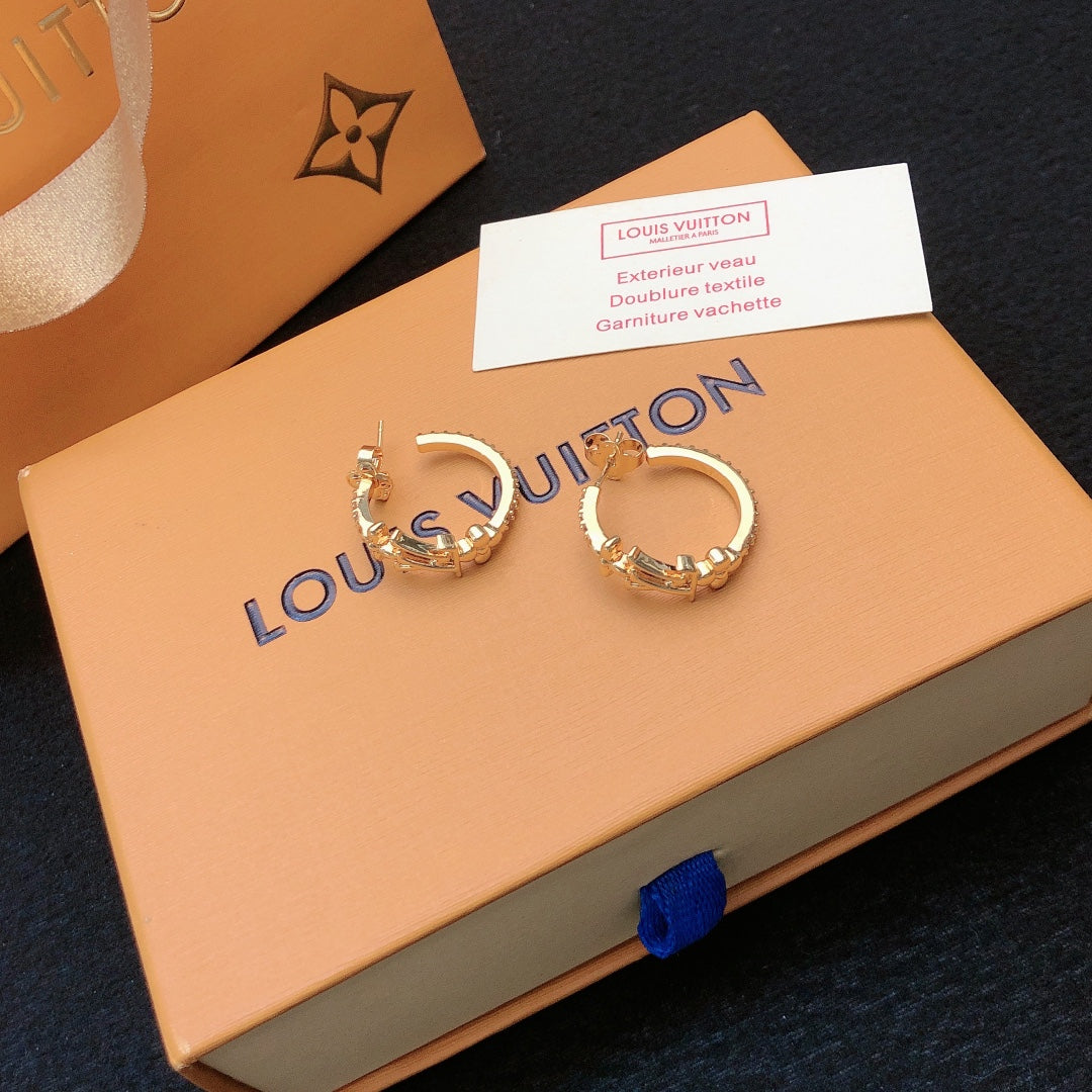 yellow brass letter Stud Earrings for women - alternate angle view 7