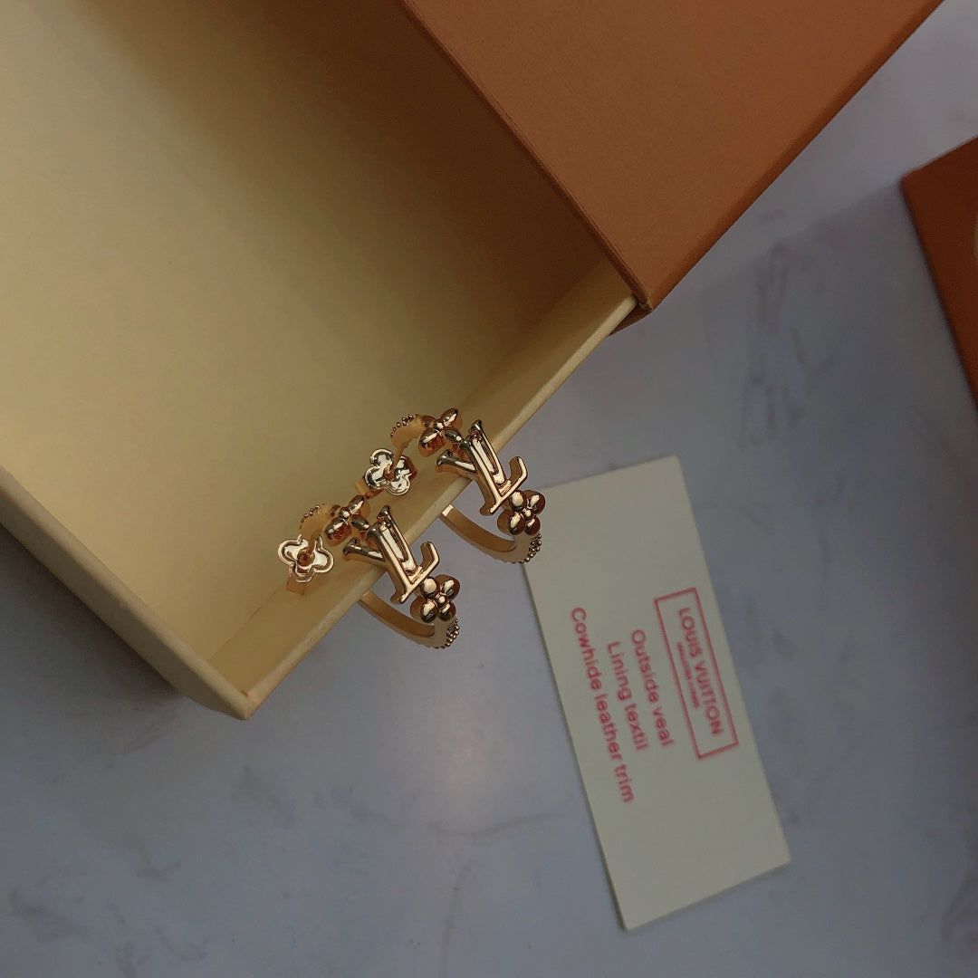 yellow brass letter Stud Earrings for women - alternate angle view 8