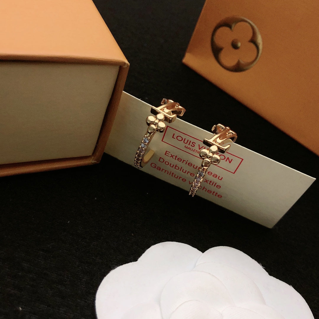 yellow brass letter Stud Earrings for women - alternate angle view 5