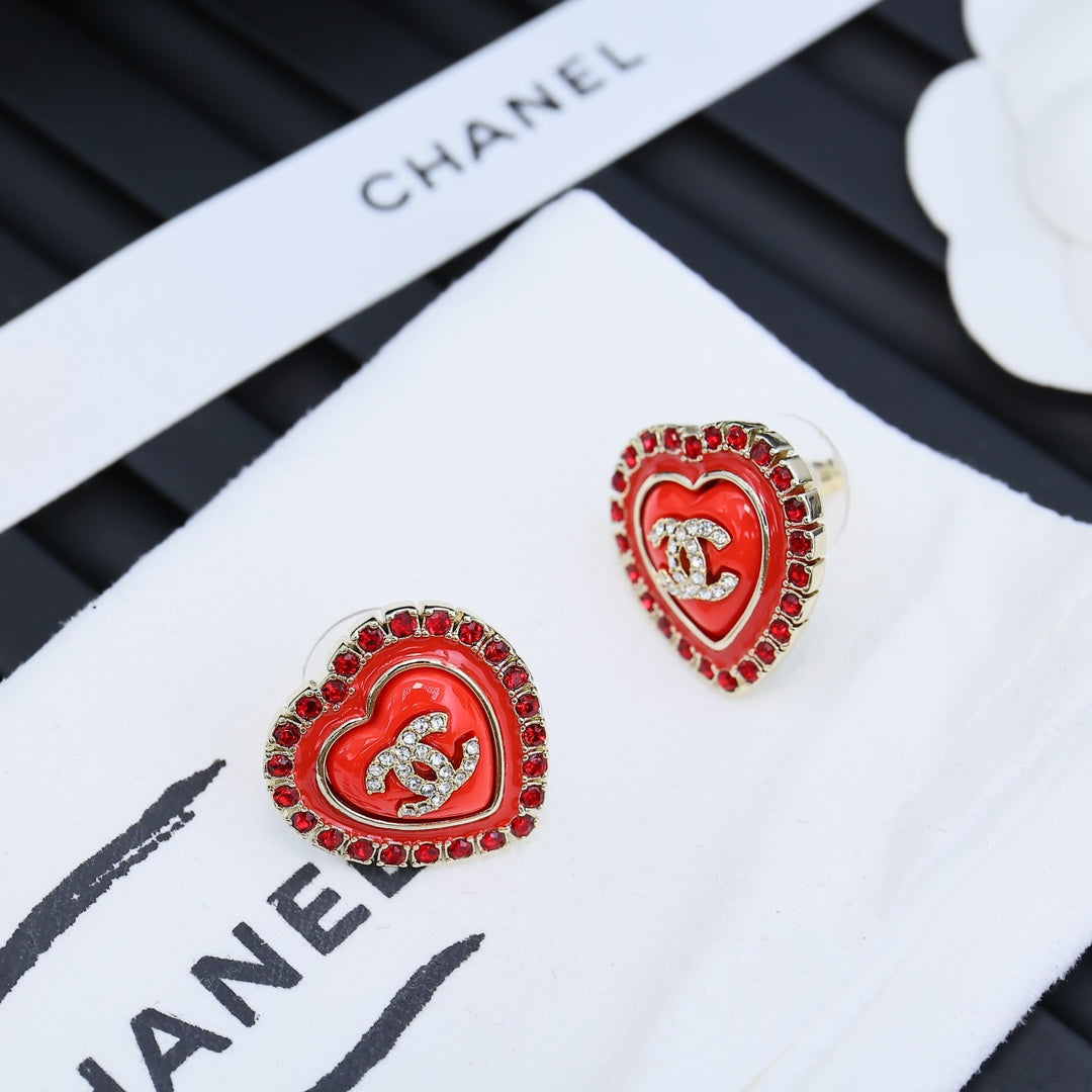 red resin heart Stud Earrings for women - alternate angle view 3