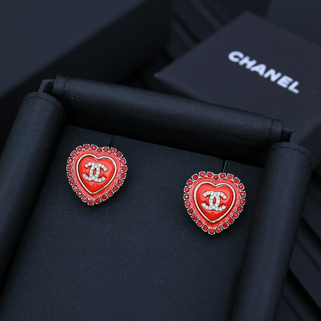 red resin heart Stud Earrings for women - alternate angle view 4