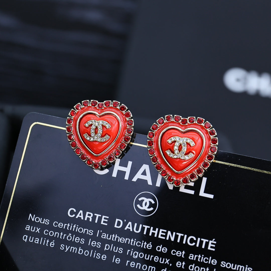 red resin heart Stud Earrings for women - alternate angle view 2