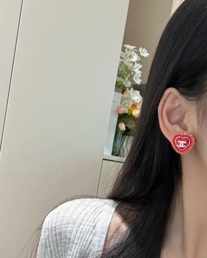 red resin heart Stud Earrings for women - alternate angle view 9