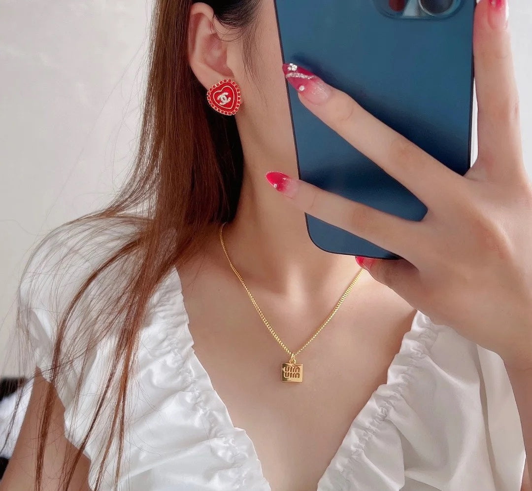 red resin heart Stud Earrings for women - alternate angle view 8