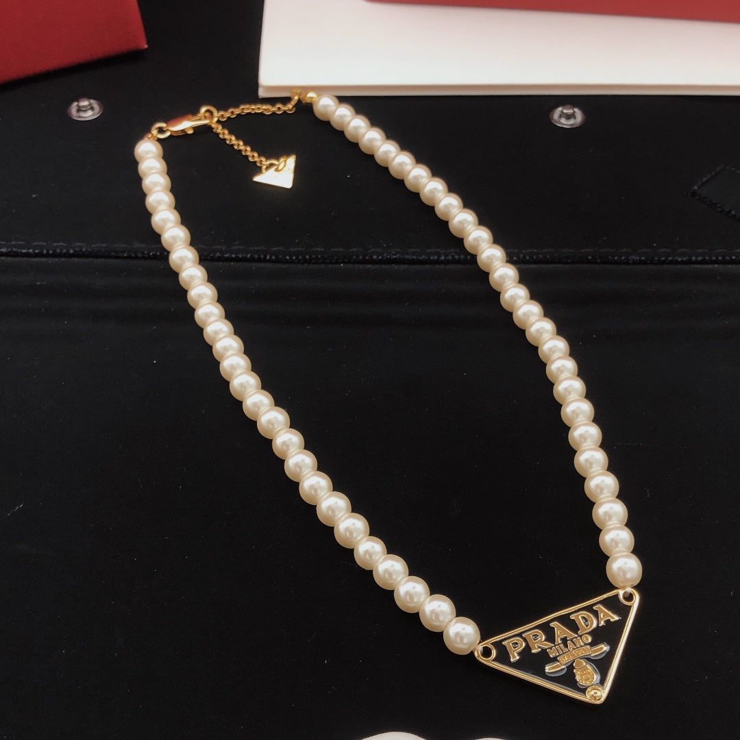 yellow brass pearl Necklace for women - alternate angle view 3