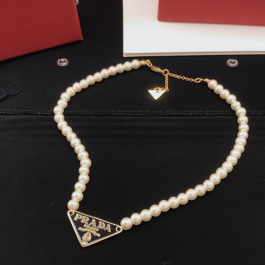 yellow brass pearl Necklace for women - product detail view